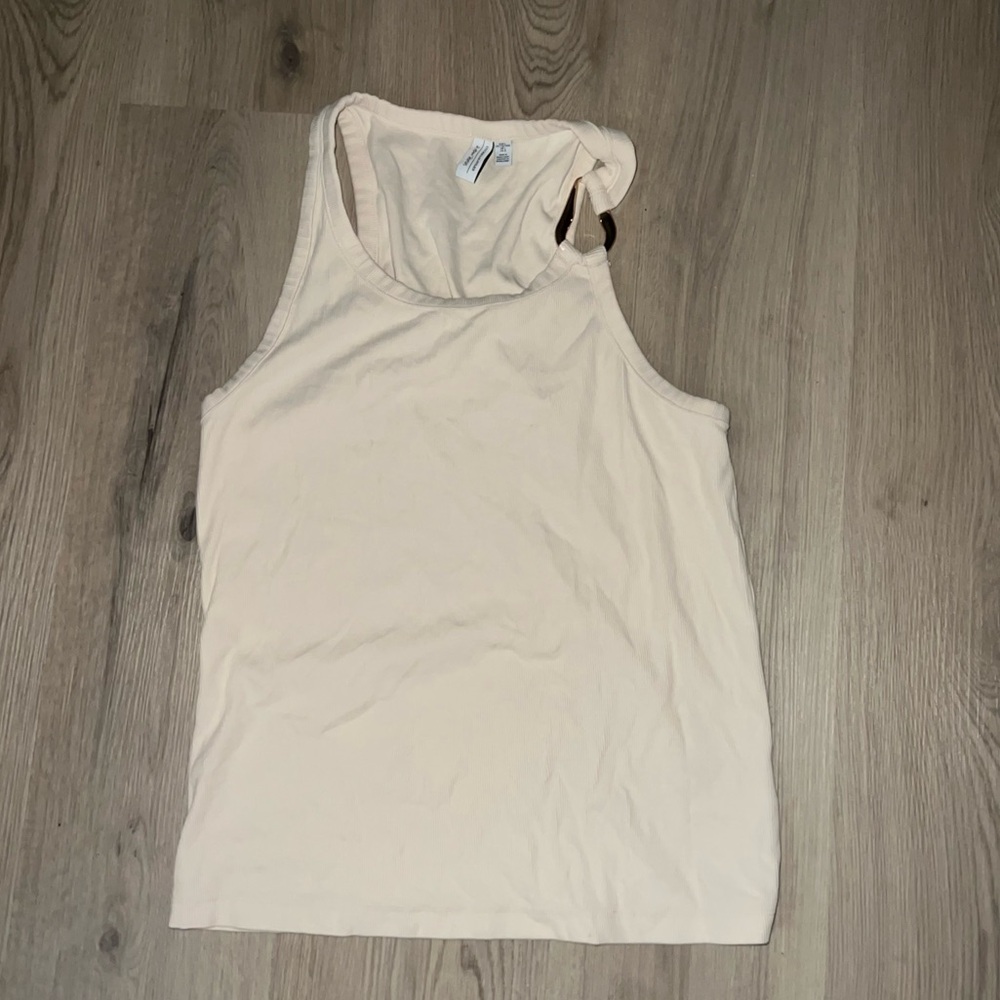 & Other Stories Off-White Ribbed Tank Top w/ Metallic Ring Size L